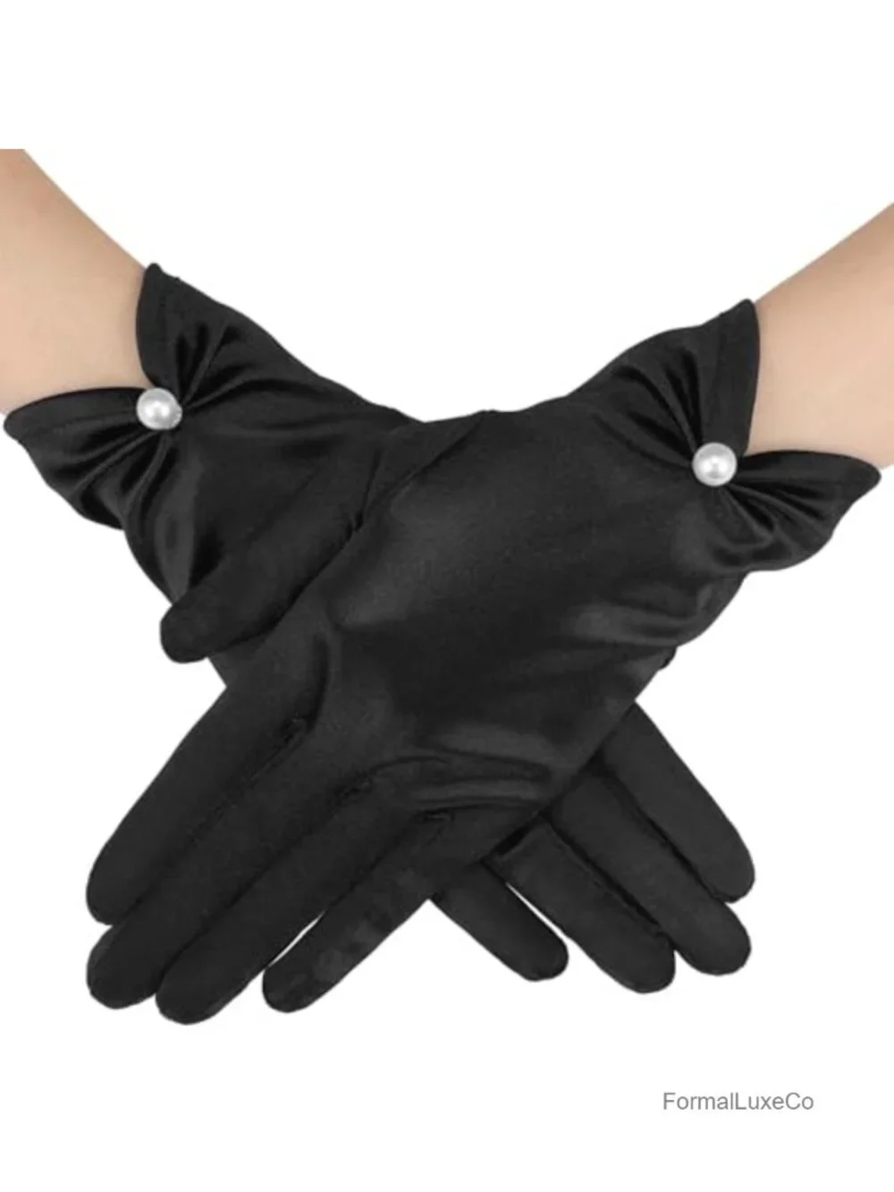 Short Satin Gloves with Pearls - 1920s Flapper Gloves